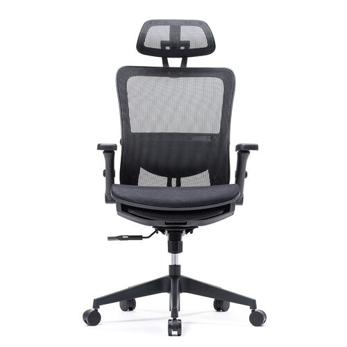 メッシュチェア（オールメッシュ・シンクロロッキング・跳ね上げアームレスト・薄型オットマン・ランバーサポート）