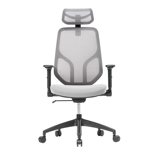 メッシュチェア（体重感知式ロッキング・ミドルバック・ヘッドレスト・可動式アームレスト・モールドウレタン座面・グレー）