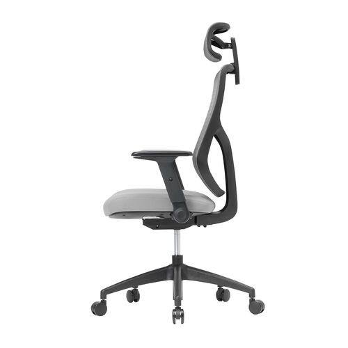 メッシュチェア（体重感知式ロッキング・ミドルバック・ヘッドレスト・可動式アームレスト・モールドウレタン座面・グレー）