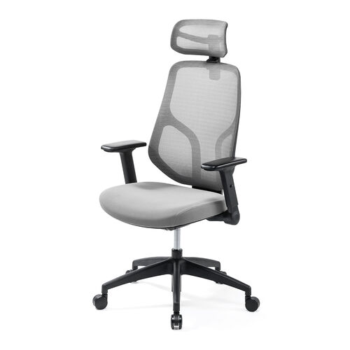 メッシュチェア（体重感知式ロッキング・ミドルバック・ヘッドレスト・可動式アームレスト・モールドウレタン座面・グレー）
