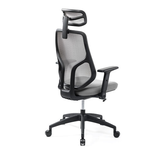 メッシュチェア（体重感知式ロッキング・ミドルバック・ヘッドレスト・可動式アームレスト・モールドウレタン座面・グレー）
