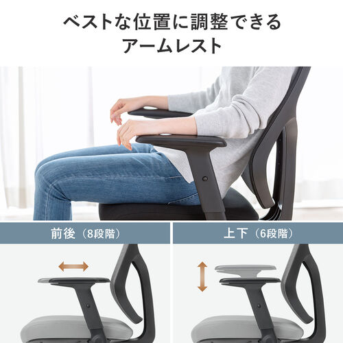 メッシュチェア（体重感知式ロッキング・ミドルバック・ヘッドレスト・可動式アームレスト・モールドウレタン座面・グレー）