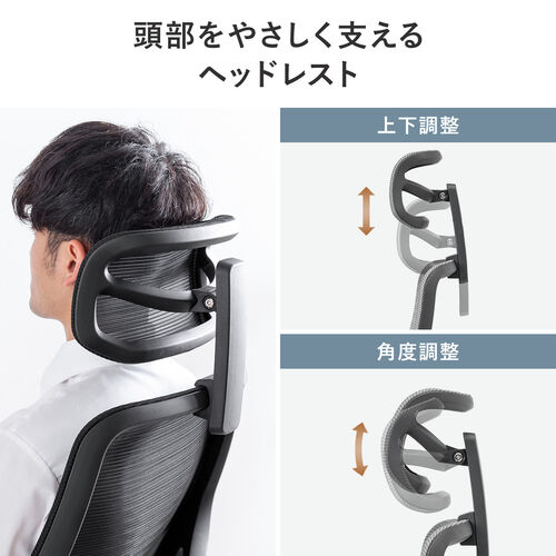 メッシュチェア（体重感知式ロッキング・ミドルバック・ヘッドレスト・可動式アームレスト・モールドウレタン座面・グレー）