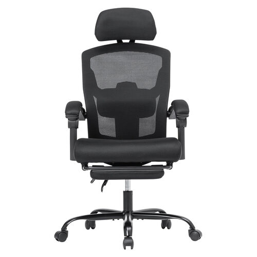 メッシュチェア（リクライニング・最大傾斜角120°・収納式オットマン・ヘッドレスト・ランバーサポート・アームレスト）