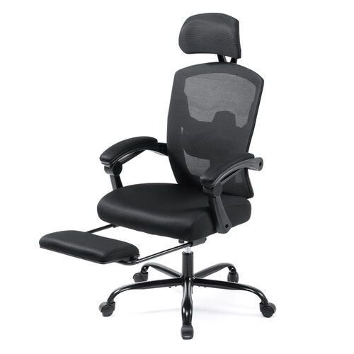 メッシュチェア（リクライニング・最大傾斜角120°・収納式オットマン・ヘッドレスト・ランバーサポート・アームレスト）