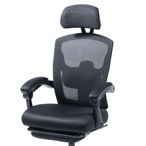 メッシュチェア（リクライニング・最大傾斜角120°・収納式オットマン・ヘッドレスト・ランバーサポート・アームレスト）