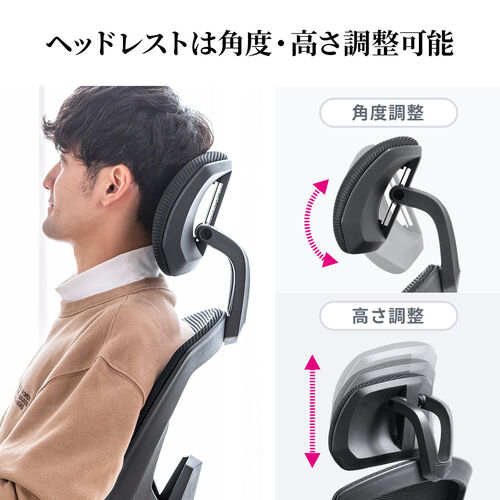 メッシュチェア（リクライニング・最大傾斜角120°・収納式オットマン・ヘッドレスト・ランバーサポート・アームレスト）