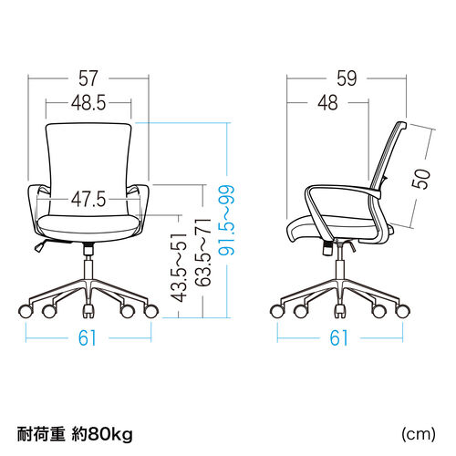 オフィスチェア（メッシュチェア・ロッキング・ミドルバック・アームレスト・ランバーサポート・ブラック）