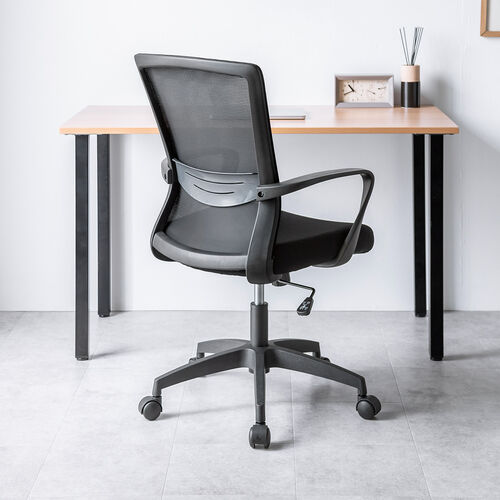オフィスチェア（メッシュチェア・ロッキング・ミドルバック・アームレスト・ランバーサポート・ブラック）