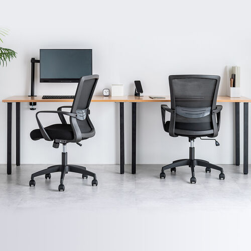 オフィスチェア（メッシュチェア・ロッキング・ミドルバック・アームレスト・ランバーサポート・ブラック）