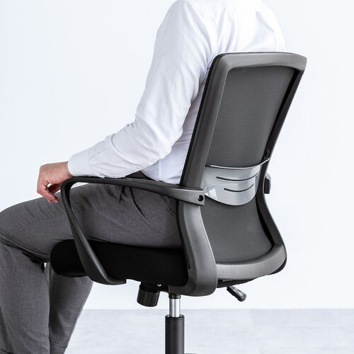 オフィスチェア（メッシュチェア・ロッキング・ミドルバック・アームレスト・ランバーサポート・ブラック）