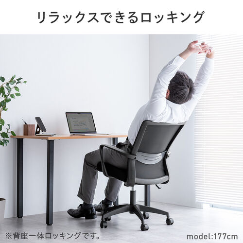 オフィスチェア（メッシュチェア・ロッキング・ミドルバック・アームレスト・ランバーサポート・ブラック）