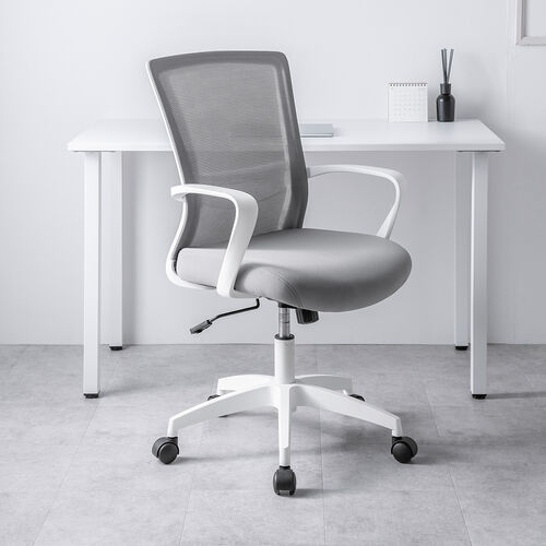 オフィスチェア（メッシュチェア・ロッキング・ミドルバック・アームレスト・ランバーサポート・グレー）
