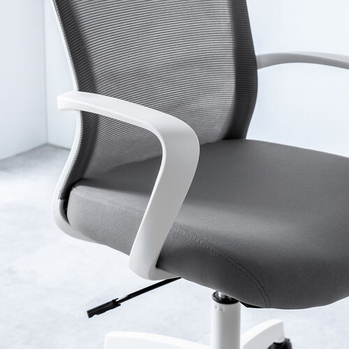 オフィスチェア（メッシュチェア・ロッキング・ミドルバック・アームレスト・ランバーサポート・グレー）
