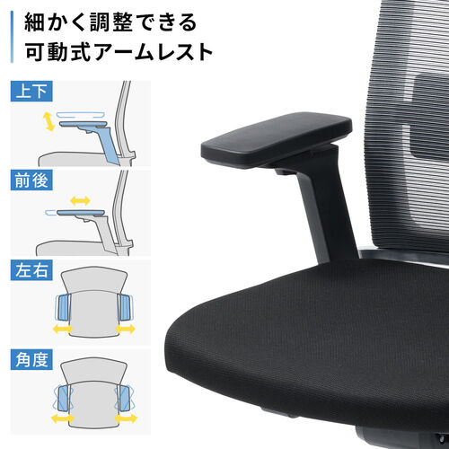 スイングチェア（メッシュチェア・シンクロロッキング・耐荷重120kg・4Dアームレスト・大型ウレタンキャスター）