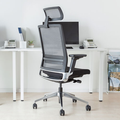 スイングチェア（ヘッドレスト付き・メッシュチェア・シンクロロッキング・耐荷重120kg・4Dアームレスト・大型ウレタンキャスター）