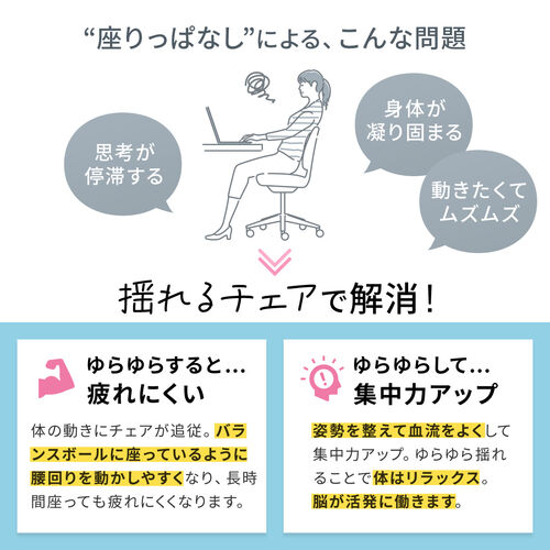 スイングチェア（ヘッドレスト付き・メッシュチェア・シンクロロッキング・耐荷重120kg・4Dアームレスト・大型ウレタンキャスター）