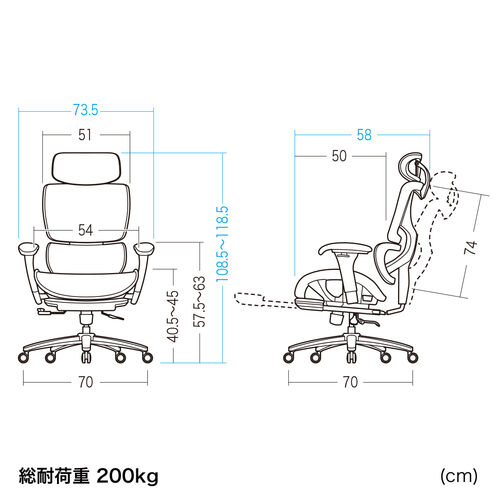 高耐荷重多機能チェア（エルゴノミクスチェア・メッシュチェア・耐荷重200kg・シンクロロッキング・ロッキング固定・スライド式オットマン・背もたれ上下可動・3Dアームレスト）