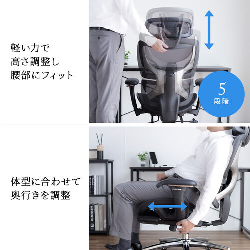 高耐荷重多機能チェア（エルゴノミクスチェア・メッシュチェア・耐荷重200kg・シンクロロッキング・ロッキング固定・スライド式オットマン・背もたれ上下可動・3Dアームレスト）
