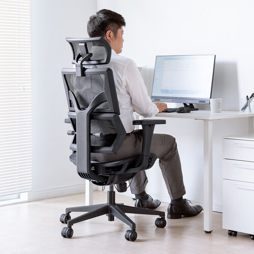 メッシュチェア（スリム形状背もたれ・シンクロロッキング・3段階ロッキング固定・ランバーサポート・3Dアームレスト・耐荷重125kg）