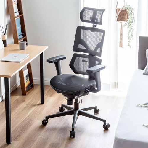 メッシュチェア（スリム形状背もたれ・シンクロロッキング・3段階ロッキング固定・ランバーサポート・3Dアームレスト・耐荷重125kg）