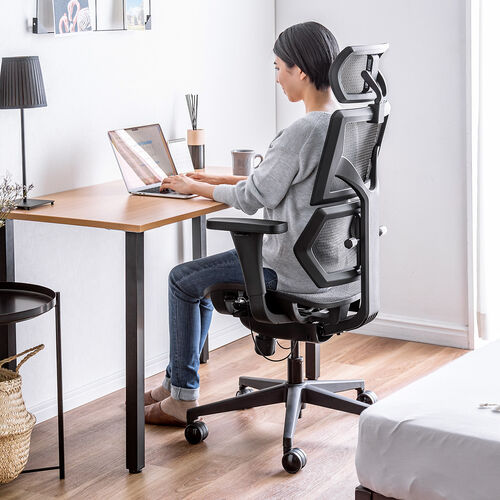 メッシュチェア（スリム形状背もたれ・シンクロロッキング・3段階ロッキング固定・ランバーサポート・3Dアームレスト・耐荷重125kg）