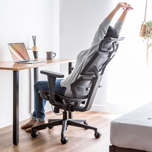 メッシュチェア（スリム形状背もたれ・シンクロロッキング・3段階ロッキング固定・ランバーサポート・3Dアームレスト・耐荷重125kg）