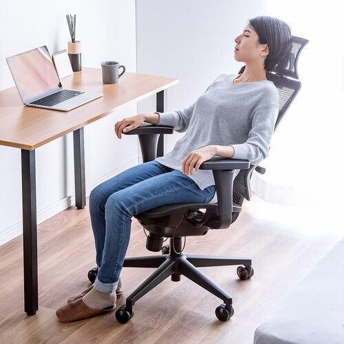 メッシュチェア（スリム形状背もたれ・シンクロロッキング・3段階ロッキング固定・ランバーサポート・3Dアームレスト・耐荷重125kg）