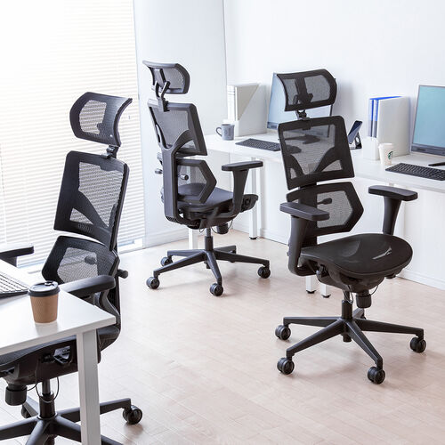 メッシュチェア（スリム形状背もたれ・シンクロロッキング・3段階ロッキング固定・ランバーサポート・3Dアームレスト・耐荷重125kg）