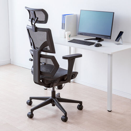 メッシュチェア（スリム形状背もたれ・シンクロロッキング・3段階ロッキング固定・ランバーサポート・3Dアームレスト・耐荷重125kg）