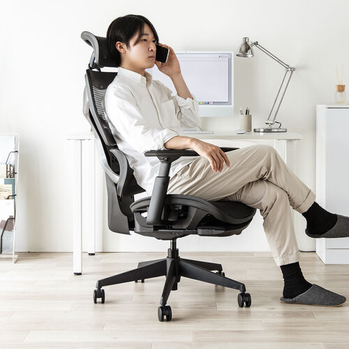 メッシュチェア｜ハイバック・オットマン内蔵・高耐荷重125kg