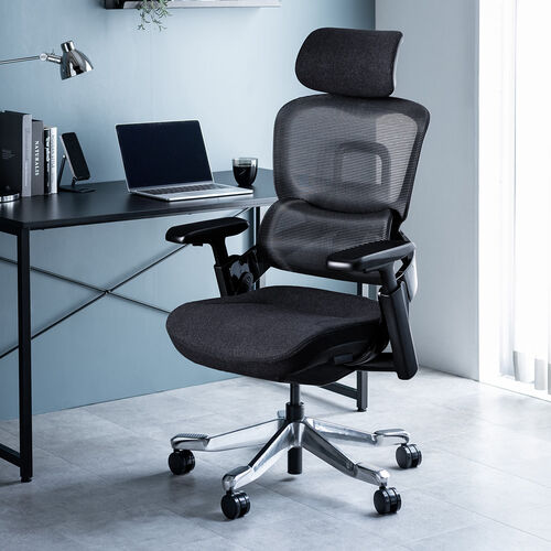 エルゴノミクスチェア（メッシュチェア・シンクロロッキング・4Dアームレスト・座面スライド式・ウレタンクッション・背もたれ上下調整・上下可動ヘッドレスト・ランバーサポート・大型ナイロンキャスター）