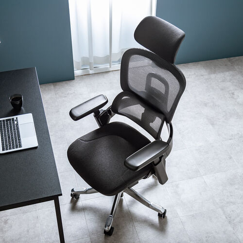 エルゴノミクスチェア（メッシュチェア・シンクロロッキング・4Dアームレスト・座面スライド式・ウレタンクッション・背もたれ上下調整・上下可動ヘッドレスト・ランバーサポート・大型ナイロンキャスター）