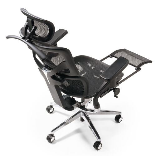 高性能メッシュチェア（耐荷重125kg・シンクロロッキング・収納式オットマン・座面スライド・ランバーサポート・4Dアームレスト・ハンガー付き）