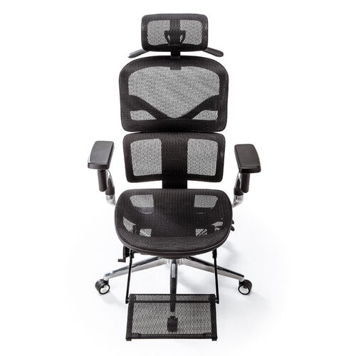 高性能メッシュチェア（耐荷重125kg・シンクロロッキング・収納式オットマン・座面スライド・ランバーサポート・4Dアームレスト・ハンガー付き）