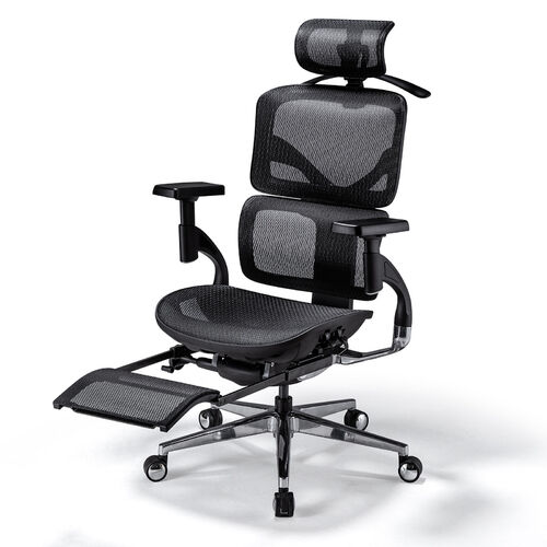 高性能メッシュチェア（耐荷重125kg・シンクロロッキング・収納式オットマン・座面スライド・ランバーサポート・4Dアームレスト・ハンガー付き）