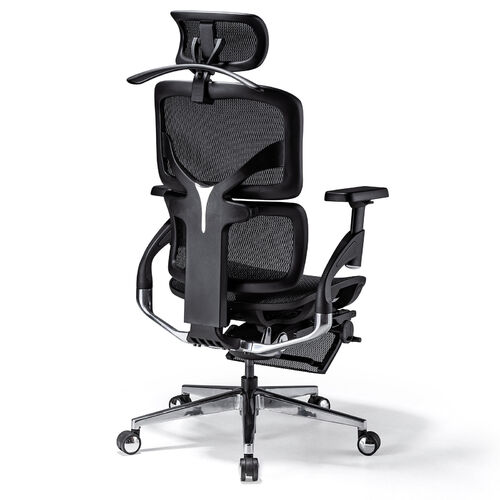 高性能メッシュチェア（耐荷重125kg・シンクロロッキング・収納式オットマン・座面スライド・ランバーサポート・4Dアームレスト・ハンガー付き）