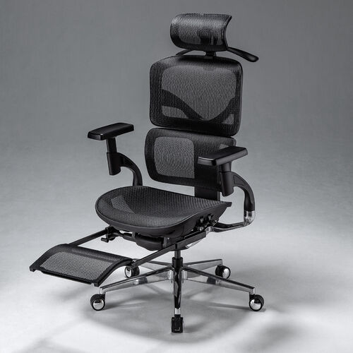 高性能メッシュチェア（耐荷重125kg・シンクロロッキング・収納式オットマン・座面スライド・ランバーサポート・4Dアームレスト・ハンガー付き）