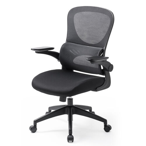 メッシュチェア（オフィスチェア・背もたれ分離式・ロッキング・肘跳ね上げ・ミドルバック・ランバーサポート・キャスター付き）