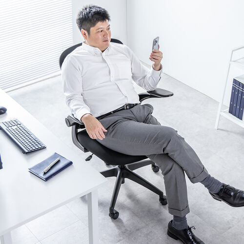 メッシュチェア（オフィスチェア・背もたれ分離式・ロッキング・肘跳ね上げ・ミドルバック・ランバーサポート・キャスター付き）