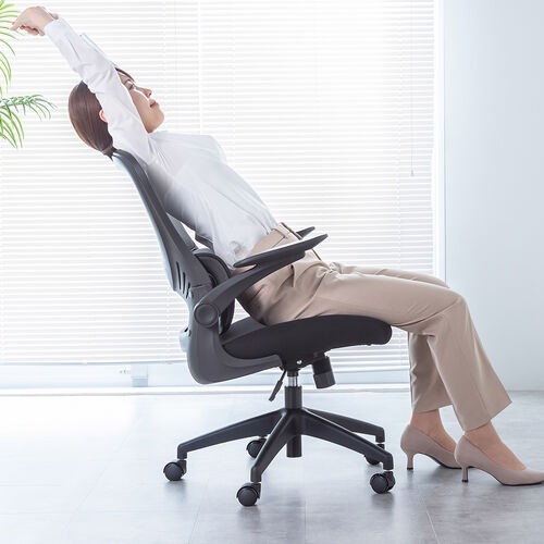 メッシュチェア（オフィスチェア・背もたれ分離式・ロッキング・肘跳ね上げ・ミドルバック・ランバーサポート・キャスター付き）