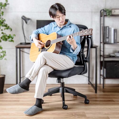 メッシュチェア（オフィスチェア・背もたれ分離式・ロッキング・肘跳ね上げ・ミドルバック・ランバーサポート・キャスター付き）