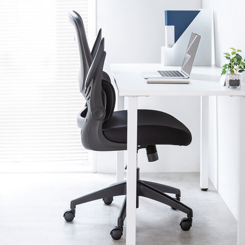 メッシュチェア（オフィスチェア・背もたれ分離式・ロッキング・肘跳ね上げ・ミドルバック・ランバーサポート・キャスター付き）