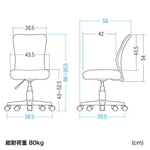 オフィスチェア（事務椅子・コンパクト・ランバーサポート・ミドルバック・キャスター付き・ブラック）