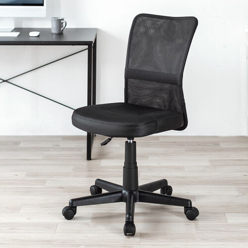 オフィスチェア（事務椅子・コンパクト・ランバーサポート・ミドルバック・キャスター付き・ブラック）