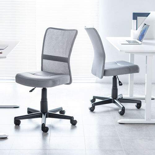 オフィスチェア（事務椅子・コンパクト・ランバーサポート・ミドルバック・キャスター付き・グレー）