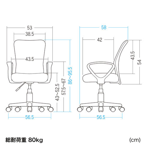 オフィスチェア（事務椅子・アームレスト付き・コンパクト・ランバーサポート・ミドルバック・キャスター付き・ブラック）