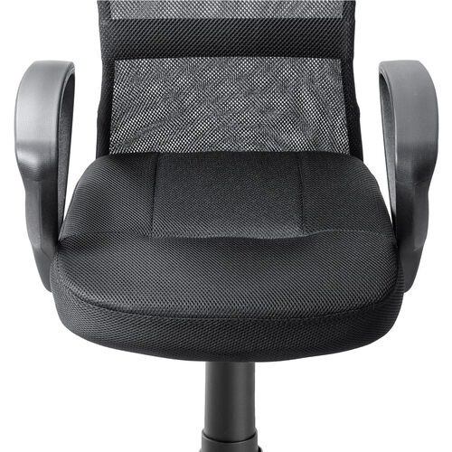 オフィスチェア（事務椅子・アームレスト付き・コンパクト・ランバーサポート・ミドルバック・キャスター付き・ブラック）