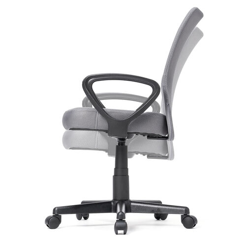 オフィスチェア（事務椅子・アームレスト付き・コンパクト・ランバーサポート・ミドルバック・キャスター付き・グレー）