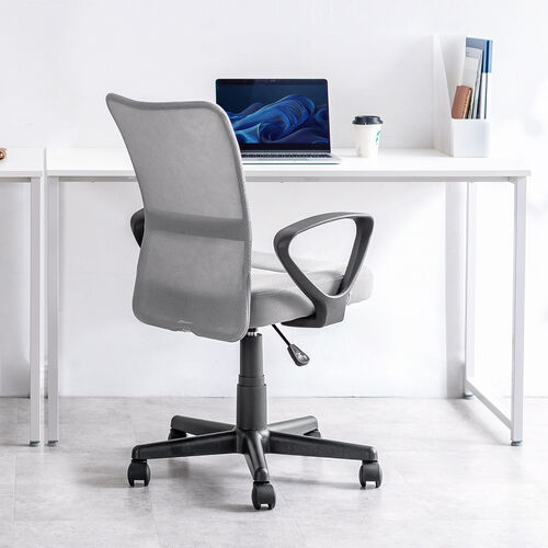 オフィスチェア（事務椅子・アームレスト付き・コンパクト・ランバーサポート・ミドルバック・キャスター付き・グレー）
